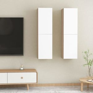 Comode TV vidaXL, 2 buc., alb si stejar Sonoma, 30,5x30x110 cm, PAL