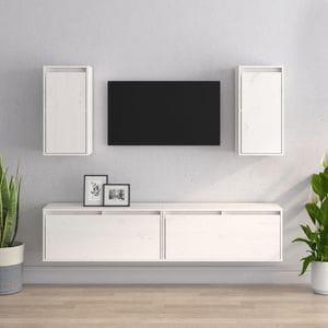 Comode TV vidaXL, 4 buc., alb, lemn masiv de pin