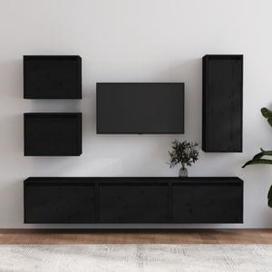 Comode TV vidaXL, 6 buc., negru, lemn masiv de pin