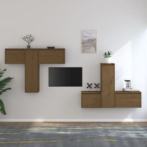 Comode TV vidaXL, maro miere, 6 buc., lemn masiv de pin