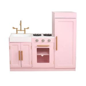 Bucatarie din lemn Hello Kitty idealSTORE, Dimensiuni 84 x 30 x 91 cm, Material MDF, Cu lumini LED, Ideala pentru un inceput in domeniul culinar, Chiuveta detasabila, Aragaz si Cuptor