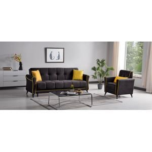 Set 3+1+1 Viktorya Lada Depozitare Tapitat Catifea Gri/Galben