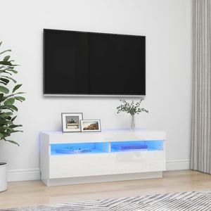 Comoda TV cu lumini LED vidaXL, alb extralucios, 100x35x40 cm
