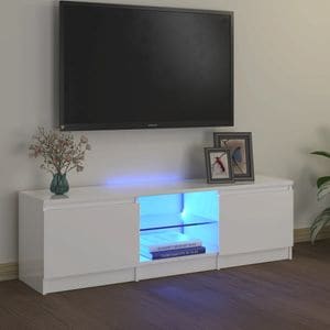 Comoda TV cu lumini LED vidaXL, alb extralucios, 120x30x35,5 cm