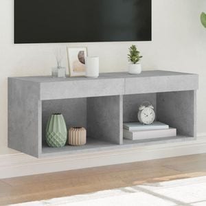 Comoda TV cu lumini LED vidaXL, gri beton, 80x30x30 cm