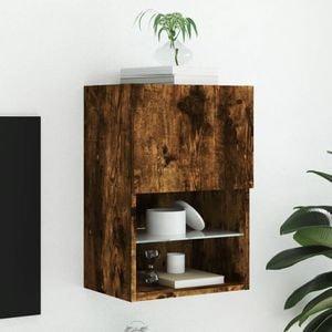 Comoda TV cu lumini LED vidaXL, stejar fumuriu, 40,5x30x60 cm