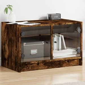 Comoda TV cu usi din sticla vidaXL, stejar fumuriu, 68x37x42 cm