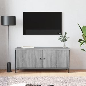 Comoda TV cu usi vidaXL, gri sonoma, 102x35x45 cm, lemn prelucrat