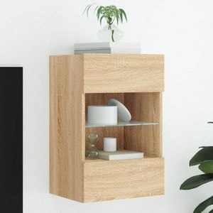 Comoda TV de perete cu lumini LED vidaXL, stejar sonoma, 40x30x60,5 cm