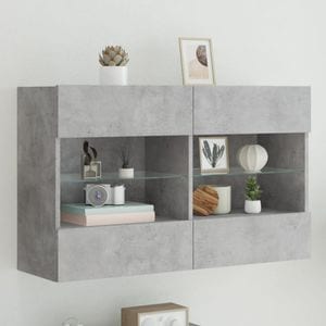 Comoda TV de perete cu lumini LED vidaXL, gri beton, 98,5x30x60,5 cm