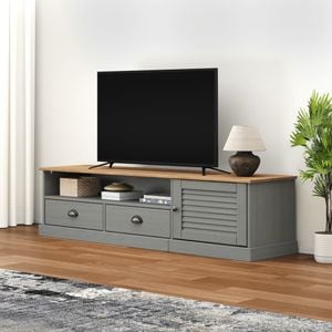 Comoda TV VIGO vidaXL, gri, 156x40x40 cm, lemn masiv de pin