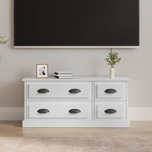 Comoda TV vidaXL, alb extralucios, 100x35,5x45 cm, lemn prelucrat