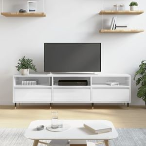 Comoda TV vidaXL, alb extralucios, 150x30x44,5 cm, lemn prelucrat