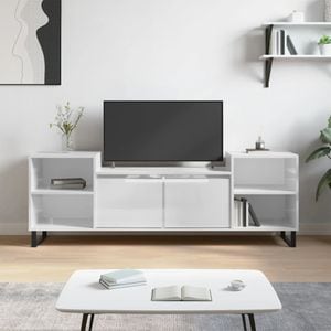 Comoda TV vidaXL, alb extralucios, 160x35x55 cm, lemn prelucrat