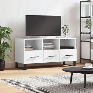 Comoda TV vidaXL, alb extralucios, 102x36x50 cm, lemn prelucrat