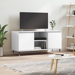 Comoda TV vidaXL, alb extralucios, 104x35x50 cm, lemn compozit