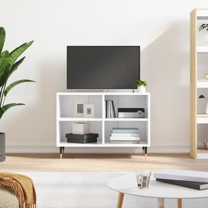 Comoda TV vidaXL, alb extralucios, 69,5x30x50 cm, lemn compozit