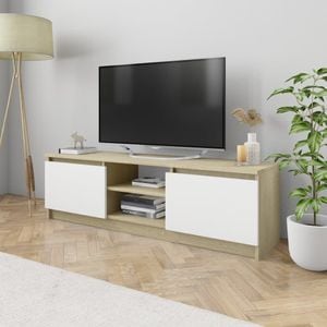 Comoda TV vidaXL, alb si stejar Sonoma, 120 x 30 x 35,5 cm, PAL