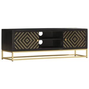 Comoda TV vidaXL, negru & auriu, 120x30x40 cm, lemn masiv de mango