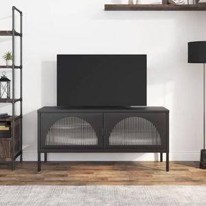 Comoda TV vidaXL, negru, 105x35x50 cm, sticla si otel