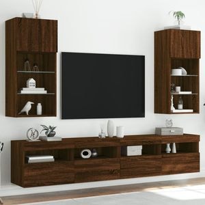 Comode TV cu lumini LED vidaXL, 2 bucati, stejar maro, 40.5x30x90 cm