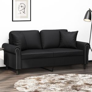 Canapea cu 2 locuri cu pernute vidaXL, 172 x 77 x 80, piele ecologica, Negru
