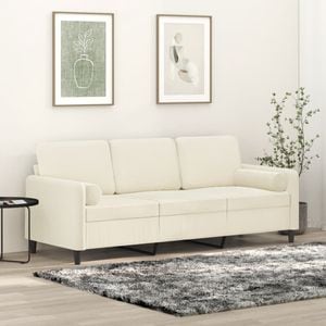 Canapea cu 3 locuri cu pernute vidaXL, 198 x 77 x 80, catifea, Crem