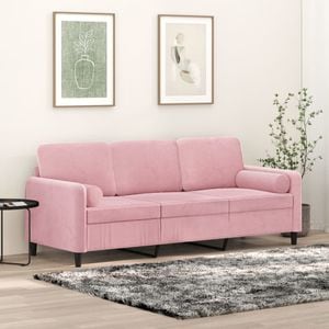 Canapea cu 3 locuri cu pernute vidaXL, 198 x 77 x 80, catifea, Roz
