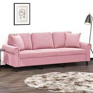 Canapea cu 3 locuri cu pernute vidaXL, 212 x 77 x 80, catifea, Roz
