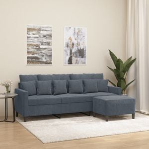 Canapea cu 3 locuri si taburet vidaXL, 198 x 77 x 80, catifea, Gri