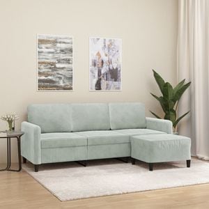 Canapea cu 3 locuri si taburet vidaXL, 198 x 77 x 80, catifea, Gri
