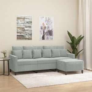 Canapea cu 3 locuri si taburet vidaXL, 198 x 77 x 80, catifea, Gri
