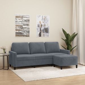 Canapea cu 3 locuri si taburet vidaXL, 198 x 77 x 80, catifea, Gri