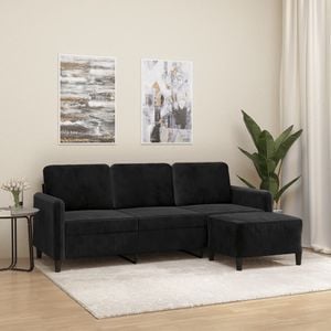 Canapea cu 3 locuri si taburet vidaXL, 198 x 77 x 80, catifea, Negru