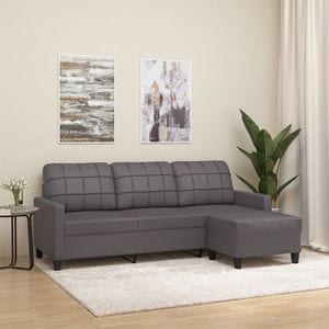 Canapea cu 3 locuri si taburet vidaXL, 198 x 77 x 80, piele ecologica, Gri