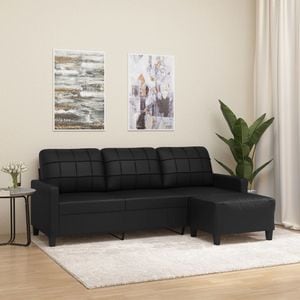 Canapea cu 3 locuri si taburet vidaXL, 198 x 77 x 80, piele ecologica, Negru