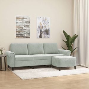 Canapea cu 3 locuri si taburet vidaXL, 212 x 77 x 80, catifea, Gri