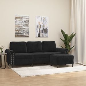Canapea cu 3 locuri si taburet vidaXL, 212 x 77 x 80, catifea, Negru