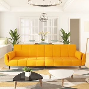 Canapea extensibila vidaXL, 2 locuri, 2 perne, 220 x 84,5 x 69, catifea, Galben