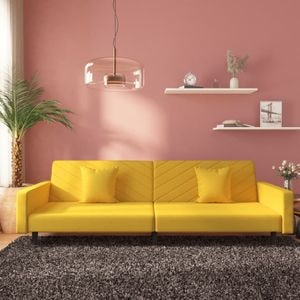 Canapea extensibila vidaXL, 2 locuri, 2 perne, 220 x 84,5 x 69, catifea, Galben