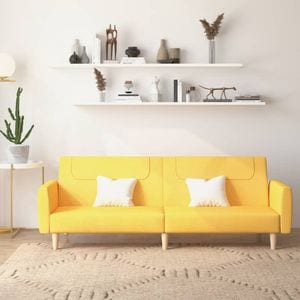 Canapea extensibila cu 2 locuri vidaXL, 220 x 84,5 x 69, material textil, Galben