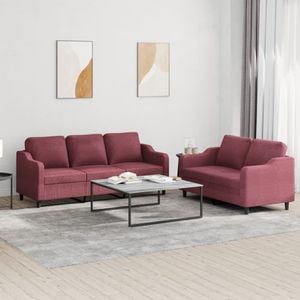 Set canapea cu perne vidaXL, 2 piese, 138 x 77 x 80, material textil, Rosu