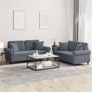 Set canapea cu perne vidaXL, 2 piese, 152 x 77 x 80, catifea, Gri
