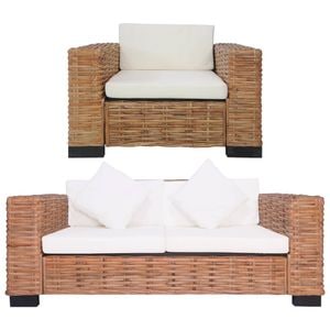 Set canapea cu perne vidaXL, 2 piese, 95 x 78 x 67, ratan natural,  Maro