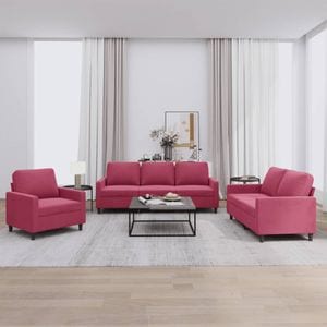 Set canapea cu perne vidaXL, 3 piese, 78 x 77 x 80, catifea, Rosu