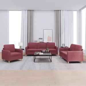 Set canapea cu perne vidaXL, 3 piese, 78 x 77 x 80, material textil, Rosu