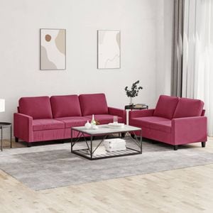 Set canapele cu perne vidaXL, 2 piese, 138 x 77 x 80, catifea, Rosu
