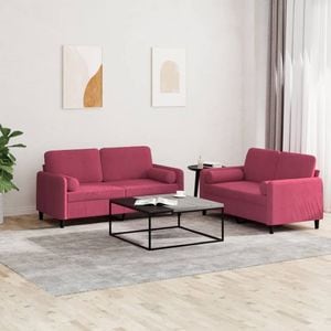 Set canapele cu perne vidaXL, 2 piese, 138 x 77 x 80, catifea, Rosu