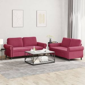 Set canapele cu perne vidaXL, 2 piese, 152 x 77 x 80, catifea, Rosu
