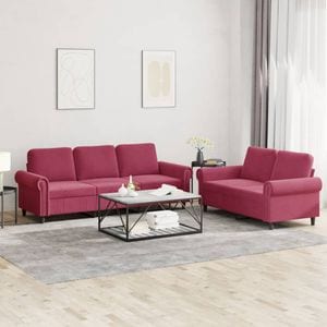 Set canapele cu perne vidaXL, 2 piese, 152 x 77 x 80, catifea, Rosu